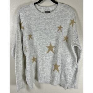 Celestial Boho Boxy Winter Sweater Gray Gold‎ Stars Vince Camuto Women’s Small